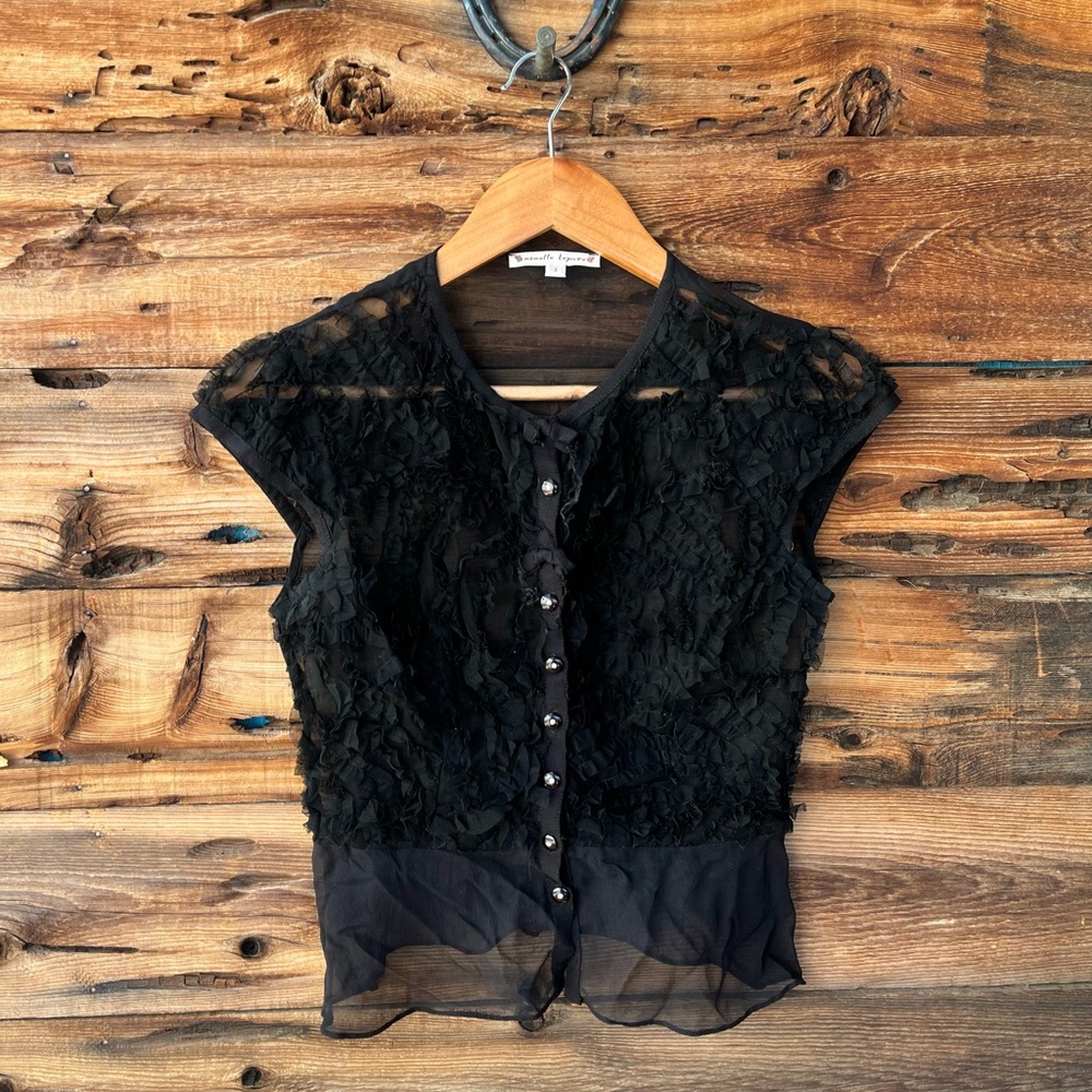 NANETTE LEPORE | Black Sheer Ruffle Button-Front Blouse 2